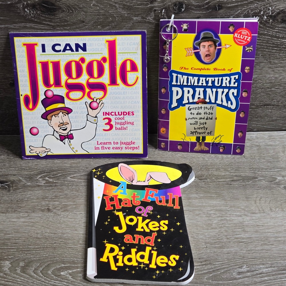Klutz Book Lot 3 Immature Pranks‎ I Can Juggle Hat Full of Jokes Riddles
